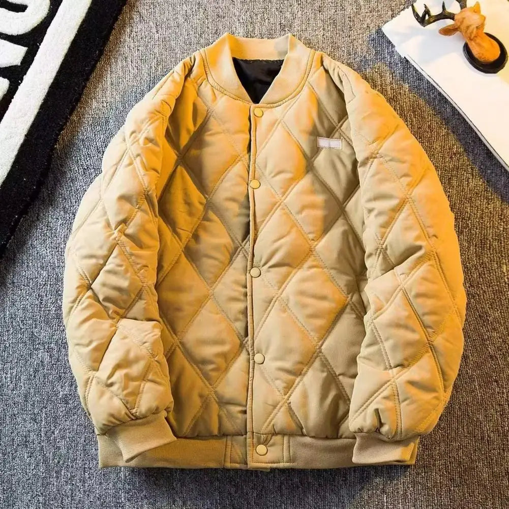 Men's Winter Warm Padded Coat Bomber Jacket Quilted Varsity Baseball Jacket Casual Loose Fit Outwear for Daily Street Work