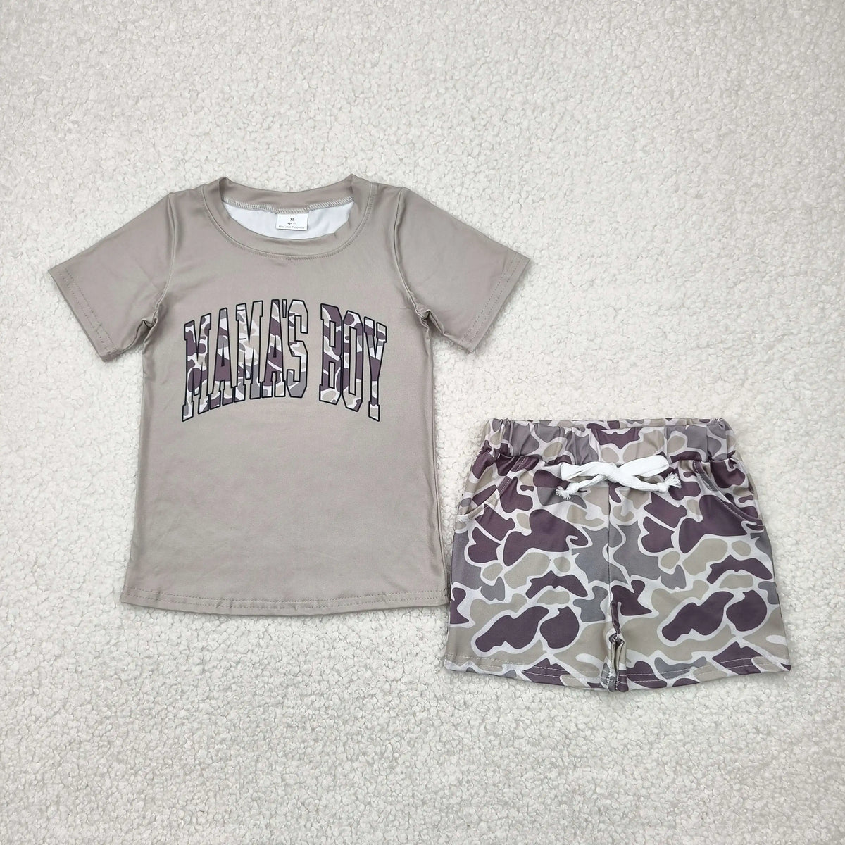 4.21y RTS Western Boys CAMO MAMA'S BOY Vintage Short Sleeve Back to School Pantsuit Children Outfits for Boys