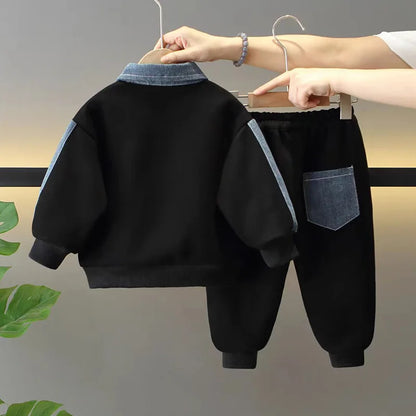 Ensemble de vêtements pour petits garçons, printemps automne 2026, col polo, manches longues, sweat-shirt et pantalon, 2 pièces, tenues décontractées pour enfants