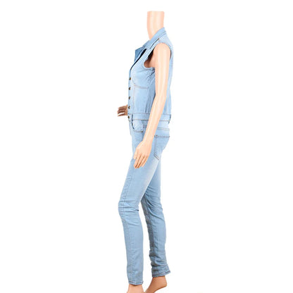 Combinaison en jean pour femme, coupe ajustée et sexy, fermeture éclair, sans manches, col en V, taille haute, barboteuse tendance en jean