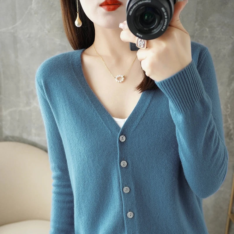 Pull ample pour femme à col en V, style vent frais et élégant