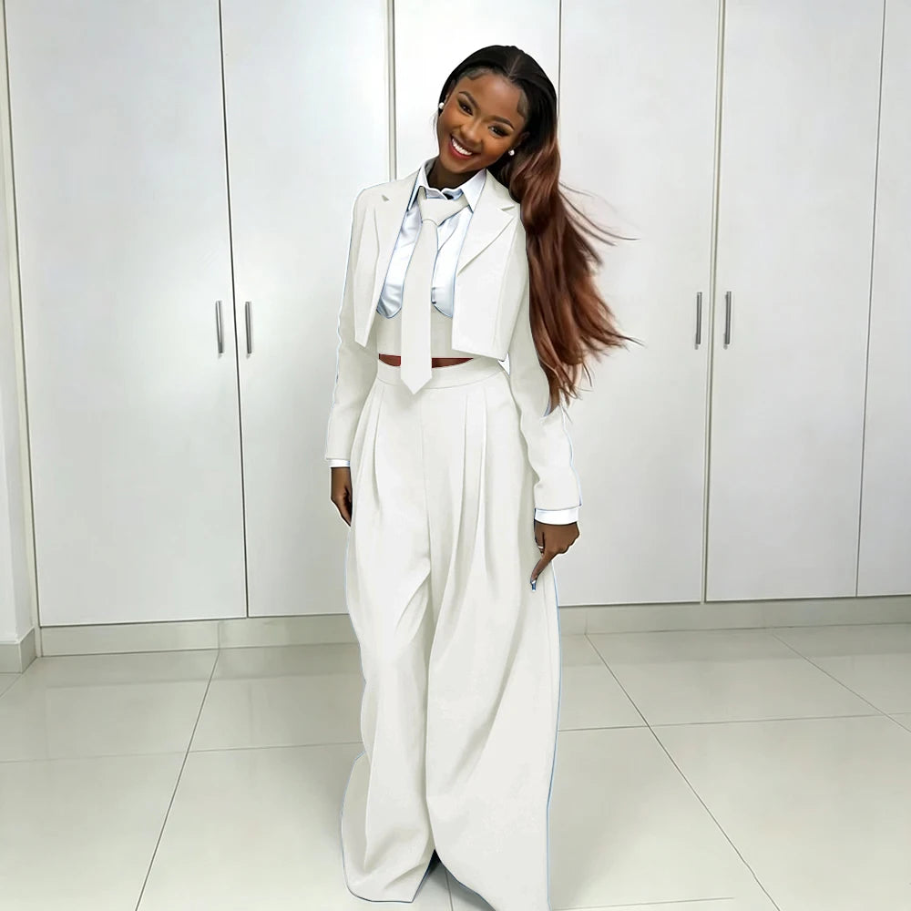 Women's Red Suit Two Piece Set Short Blazer+Wide Leg Pants Elegant Formal Fashion Daily Smart Casual Party Tuxedo Customized