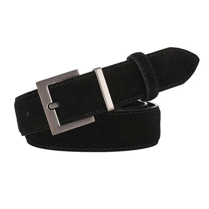 Ceinture double en cuir véritable tendance pour femme, en daim de vachette élégant avec boucle carrée en alliage chic, idéale pour les robes et les jeans