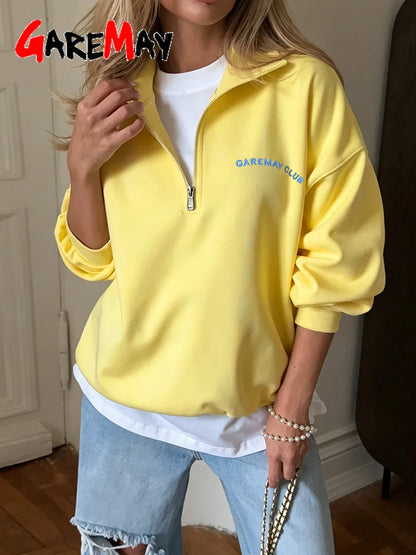 Fashion Women's Zip-up Sweatshirt Oversized Autumn Red Vintage Pinterest Sweatshirt with Zipper Cotton Long-sleeved Street Style