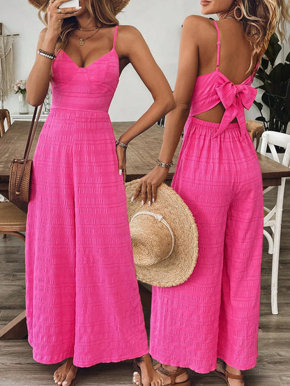 Combinaison simple de style 2025 pour femme, avec pantalon large, vêtements féminins décontractés, sans manches, à bretelles, de couleur unie, pour les vacances