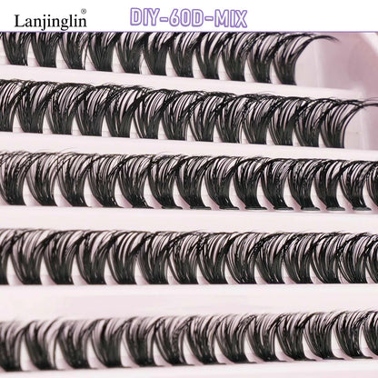 Nouveau kit de cils individuels 10 rangées - Cils groupés naturels longs à faire soi-même avec colle et scellant pour extensions de cils - Outils de maquillage Faux Cils