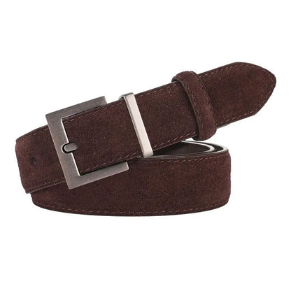 Ceinture double en cuir véritable tendance pour femme, en daim de vachette élégant avec boucle carrée en alliage chic, idéale pour les robes et les jeans