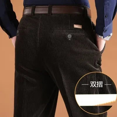 Corduroy Men Trousers Straight Thick Warm Autumn Winter Men Pants High Waist Mens Pants Plus Size 40 42 44 46
