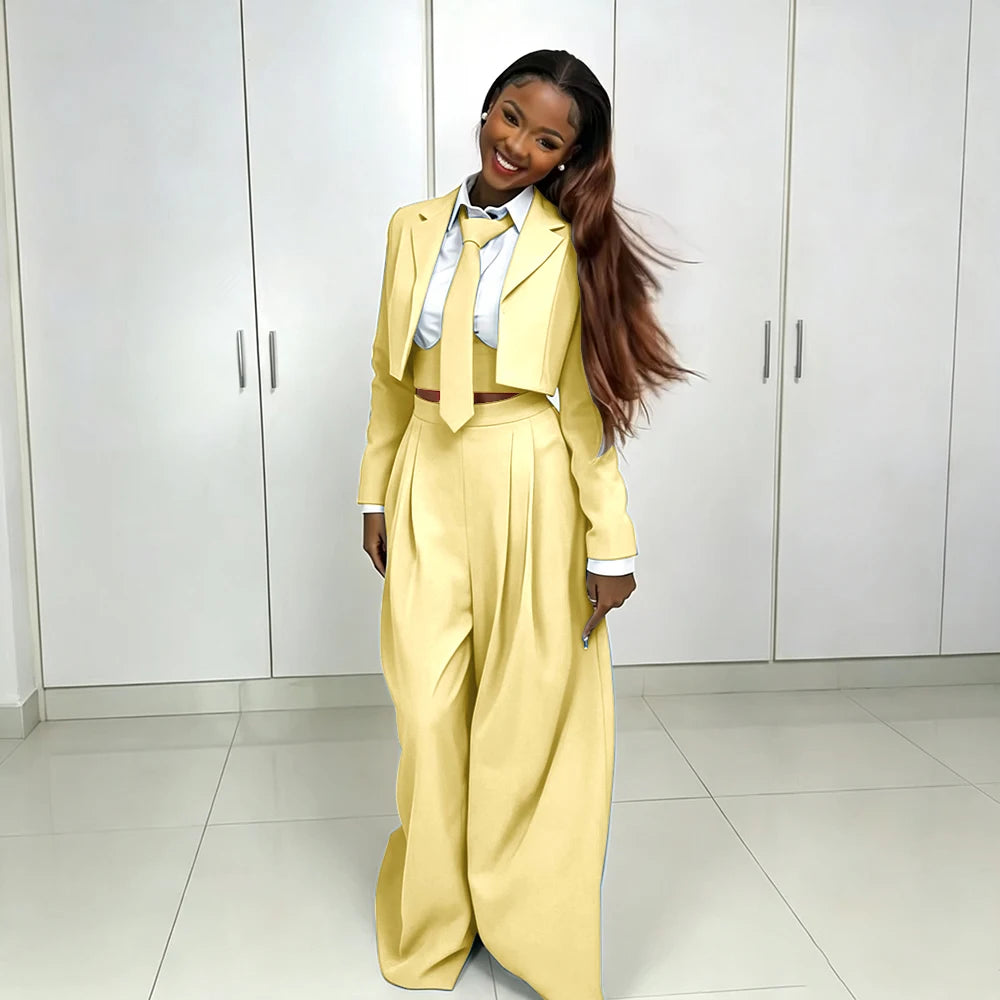 Women's Red Suit Two Piece Set Short Blazer+Wide Leg Pants Elegant Formal Fashion Daily Smart Casual Party Tuxedo Customized