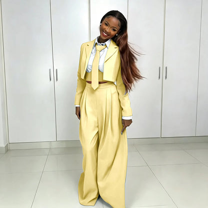 Women's Red Suit Two Piece Set Short Blazer+Wide Leg Pants Elegant Formal Fashion Daily Smart Casual Party Tuxedo Customized