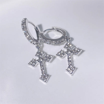 Fashion Luxury Zirconia Cross Dangle Earrings For Women Minimalist Personalized Ear Buckle Jewelry Accessory