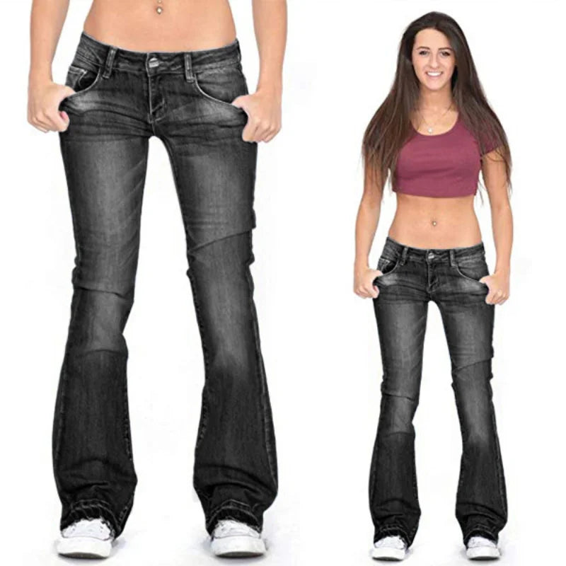 Jean évasé noir taille basse printemps-été, décontracté, vintage, coupe étroite, patte d'éléphant, style mom jean coréen, slim en denim, pantalon long Y2k
