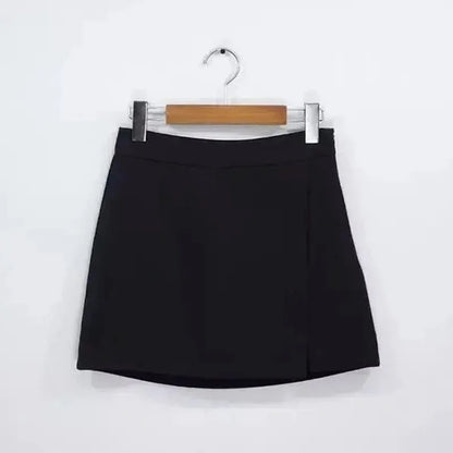 Mini-jupes noires Femme Fentes latérales irrégulières Taille haute Jupes-shorts trapèze Été Mode coréenne Chic Jupe portefeuille Femme