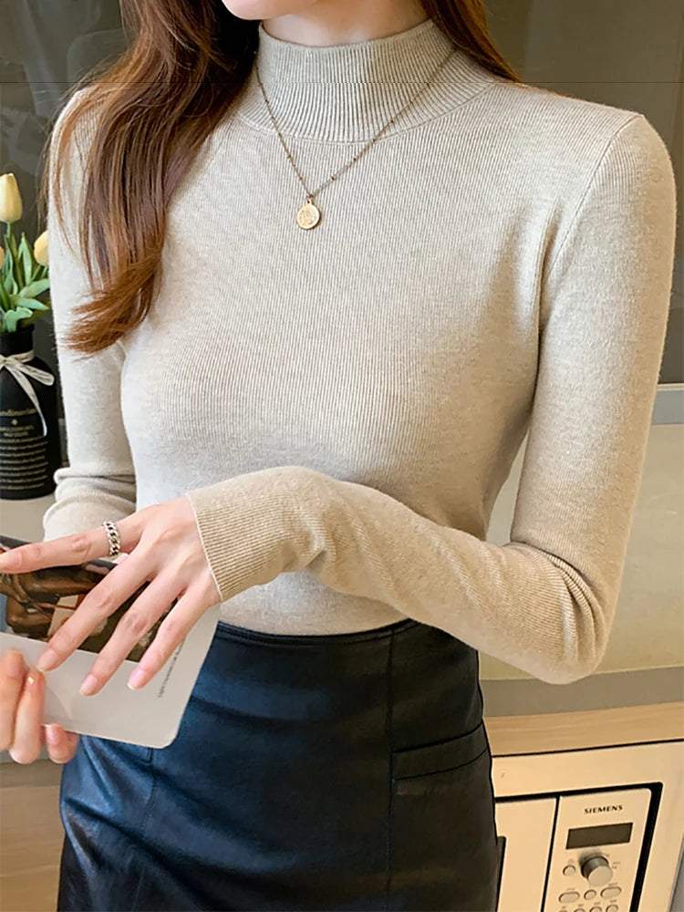 AOSSVIAO Pull Col Roulé Femme Mode 2026 Nouveau Haut Extensible Femme Chandails Tricotés Pull Tricoté Basique Manches Longues