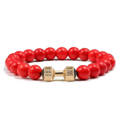 Bracelet en pierre volcanique naturelle pour hommes, perles mates noires, breloque haltère, bracelets à breloques pour femmes, bijoux de fitness