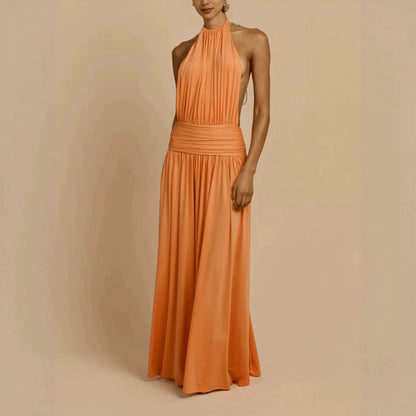 Dresses For Woman Party Wedding Evening Dress Vestidos Lady Temperament Elegant Sexy Pleated Neck Halter Sleeveless Banquet Chic