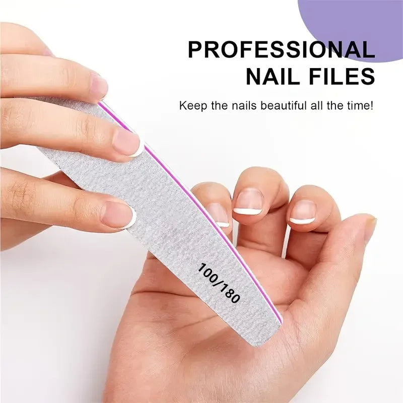 2pcs Double Sided Nail Files Set 100/180 Grit Reusable Sandpaper Polishers for Acrylic Nails Manicure Tools