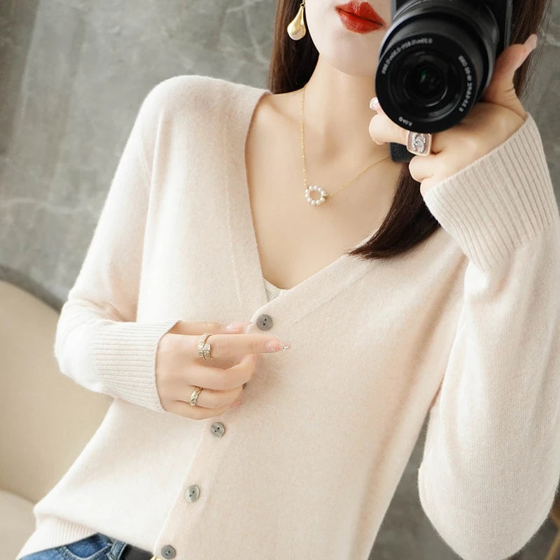 Pull ample pour femme à col en V, style vent frais et élégant