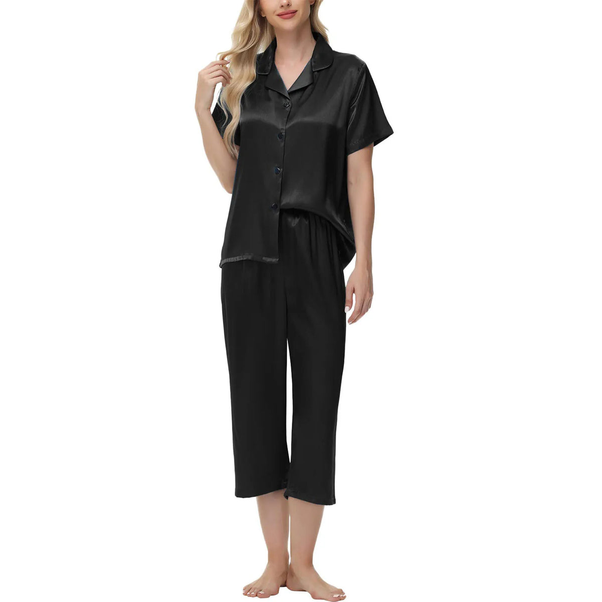 New Women Two-piece Pajama Set Elegant Ice Silk Pajama Set with Button-down Shirt Wide Trousers Homewear Casual Outfit Sleepwear