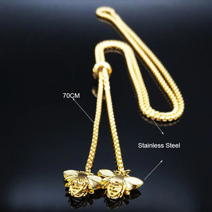 Fashion Bee Stainless Steel Long Necklace for Women Gold Color Statement Necklace Jewelry colgantes mujer moda N1525S03