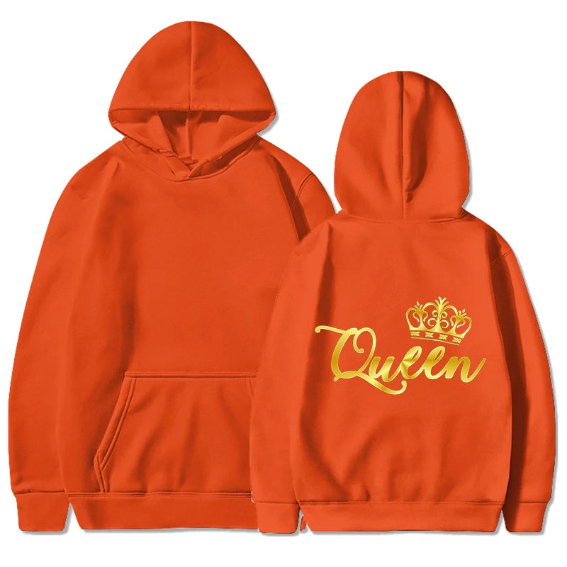 Nouveaux Sweats à Capuche Roi et Reine Unisexe pour Couples Pull à Capuche Harajuku Streetwear Manches Longues pour la Saint-Valentin
