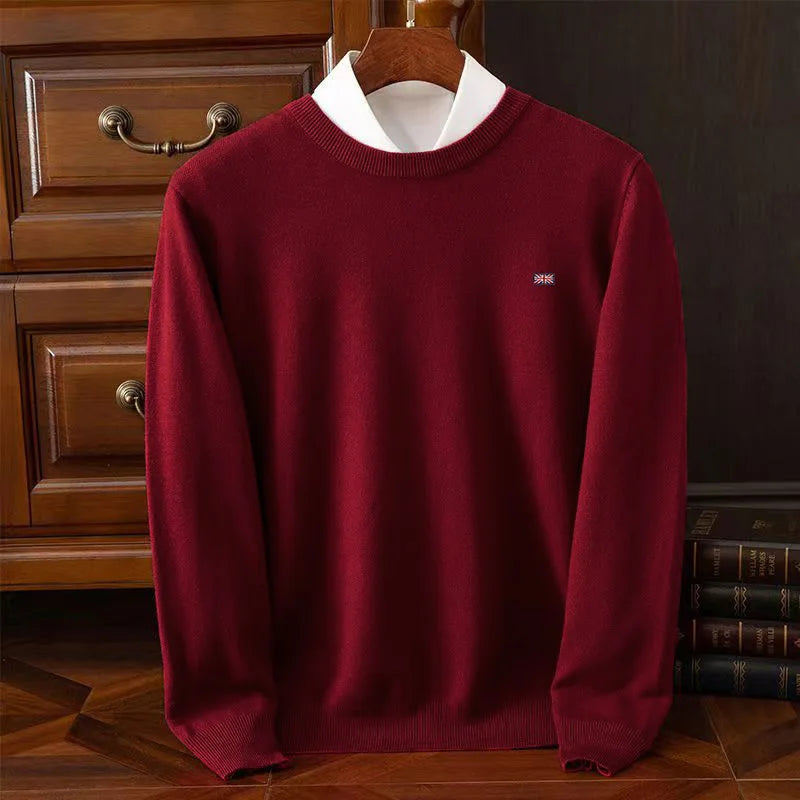 Winter New Men's 6XL Cashmere Cold Resistant Clothing Round Neck Solid Color Pullover Warm Sweaters Casual Pullover Logo Tops