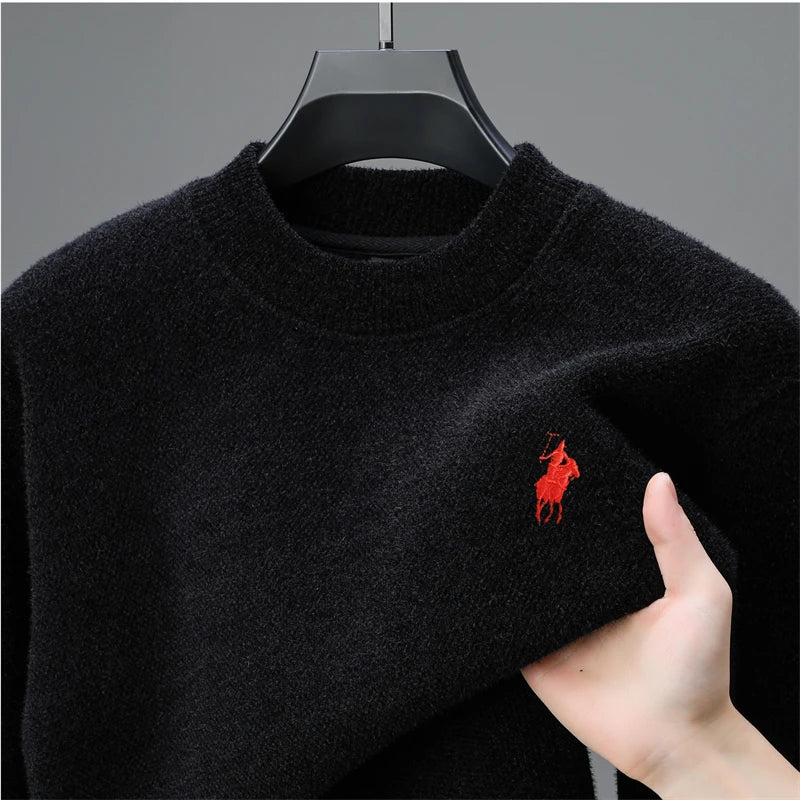 Luxury brand embroidered sweater men designer new round neck casual top winter plush thick warm knit pullover fashion men's wear