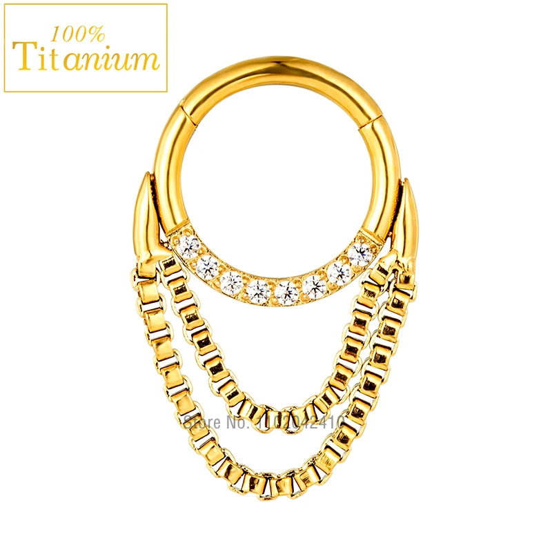 Anneaux de nez en titane G23, clicker de septum articulé, segment pour l'oreille, le tragus, le cartilage, l'hélix, le daith, le piercing labial, bijoux, boucles d'oreilles dorées