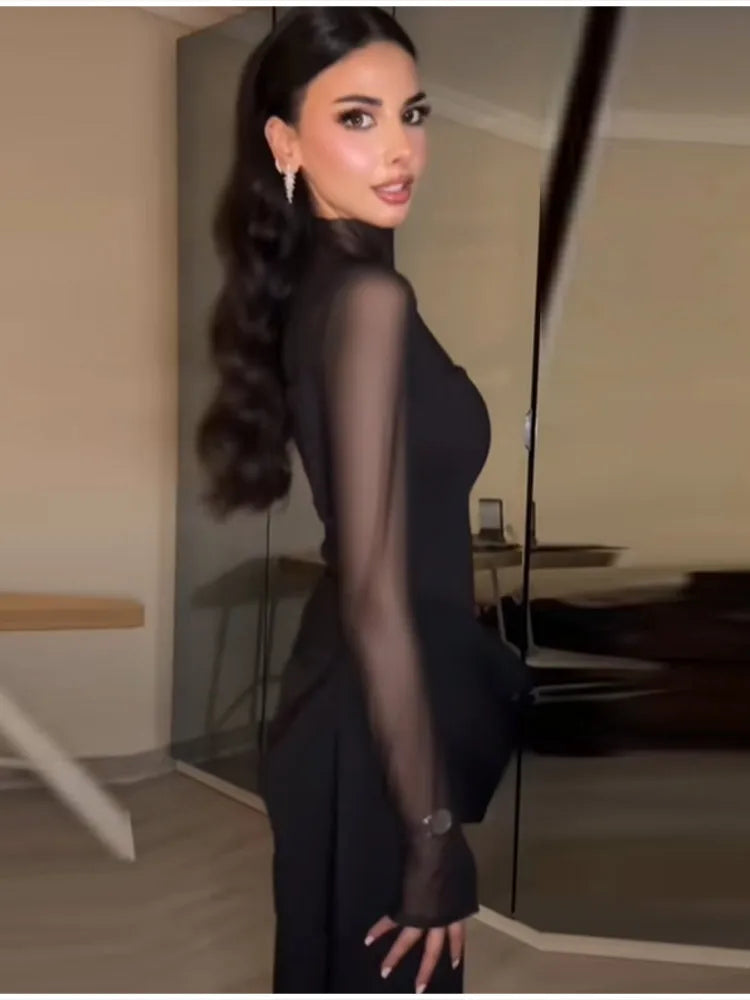 Robe longue chic et moderne avec panneaux transparents, pour femmes, style vintage, élégante et tendance, pour soirée ou tenue de printemps