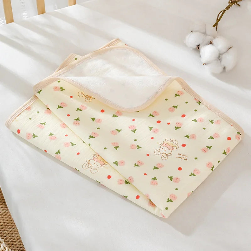70*90cm Baby Urine Mat Breathable Waterproof Washable Cute Cotton Yarn Printed Newborn Diaper Pad Suitable for All Seasons