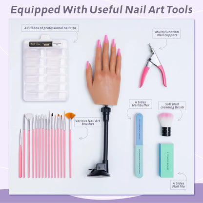 Veikmv Practice Hand for Acrylic Nails, 1:1 Silicone Flexible Fingers, Reusable Nail Training Hand, Halloween Gift Kit