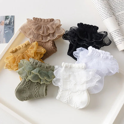 2-9Y Baby Spring Lace Ruffle Socks Children Cotton Autumn Girls Dance Socks Cute Toddler Socks Princess Style Baby Accessories