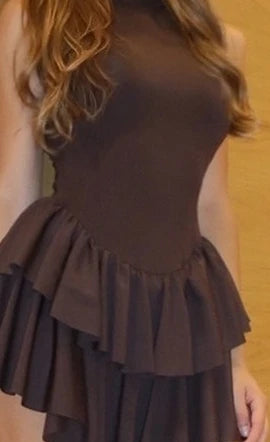 Women Mini Dress Women Elegant Sexy Solid Sleeveless Round Neck Nipped Waist Backless Evening Party Bubble Black Short Dresses