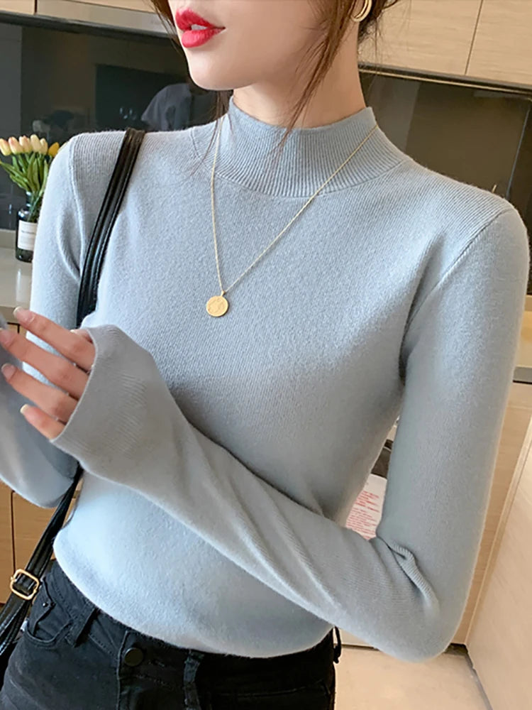 AOSSVIAO Pull Col Roulé Femme Mode 2026 Nouveau Haut Extensible Femme Chandails Tricotés Pull Tricoté Basique Manches Longues