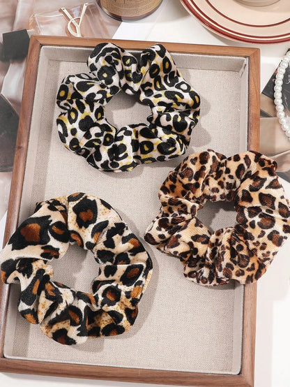 3/6/12PCS Leopard Velvet and Silk Satin Scrunchies Hair Ties Hair Elastics Bands Ponytail Holder Hair Accessories for Women Girl