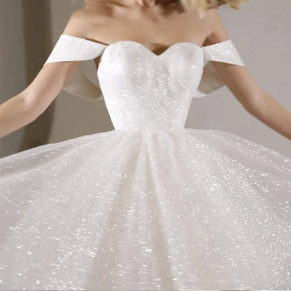Mini Wedding Dresses For Women Sparkling Tulle A-line Vestidos De Novia Princesa Sweetheart Off Shoulder Bride Party