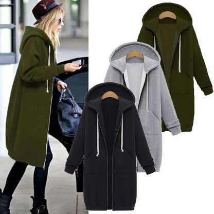 Parkas épaisses à capuche pour femmes automne hiver 2025 Vestes amples à capuche avec fermeture éclair Poches Grandes tailles Sweatshirts Robes de sport Vêtements d'extérieur