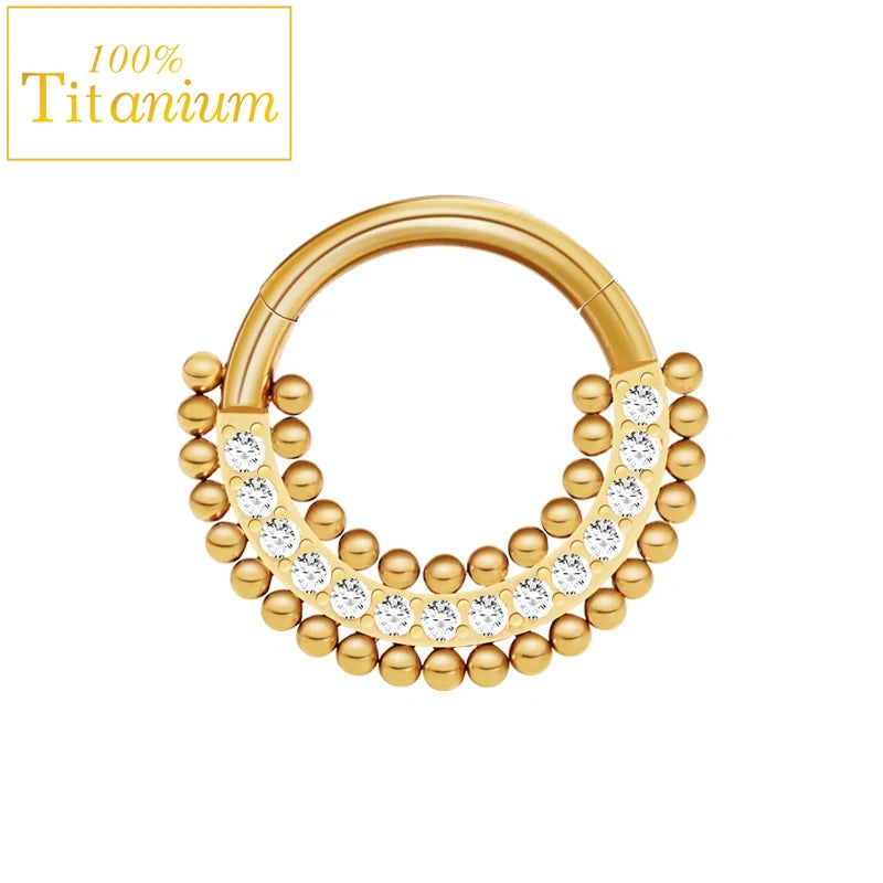 Anneaux de nez en titane G23, clicker de septum articulé, segment pour l'oreille, le tragus, le cartilage, l'hélix, le daith, le piercing labial, bijoux, boucles d'oreilles dorées