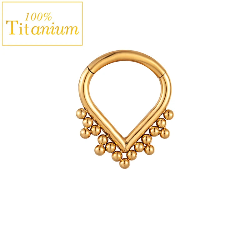 Anneaux de nez en titane G23, clicker de septum articulé, segment pour oreille, tragus, cartilage, hélix, daith, lèvre, bijoux de piercing, boucles d'oreilles dorées