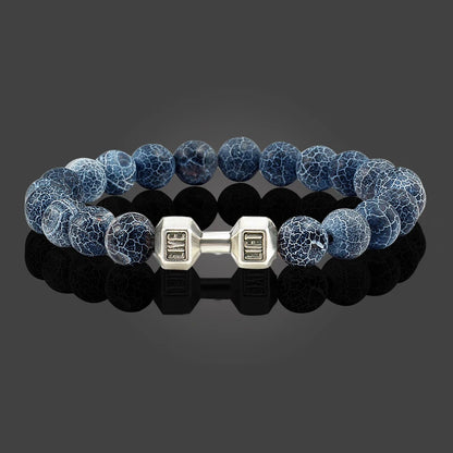 Bracelet en pierre volcanique naturelle pour hommes, perles mates noires, breloque haltère, bracelets à breloques pour femmes, bijoux de fitness