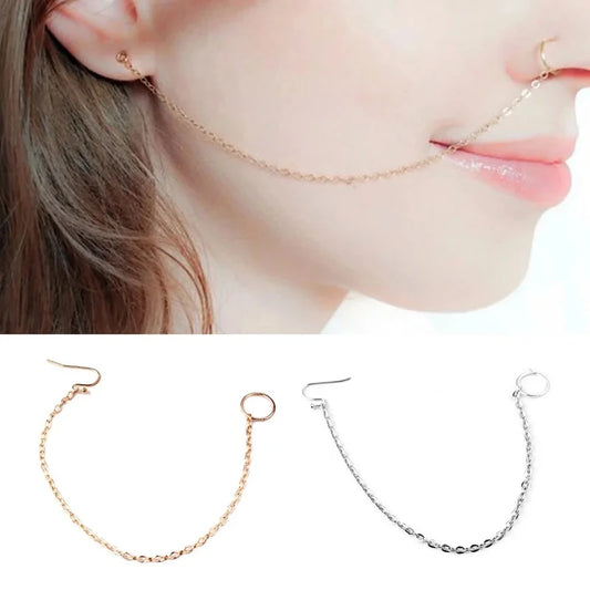 Nouveau 1 pièce Boucle d'oreille Crochet de nez Bijoux de corps Chaîne à pampilles Lien Anneau de nez Piercing de corps Perforation de narine pour femmes Bijoux