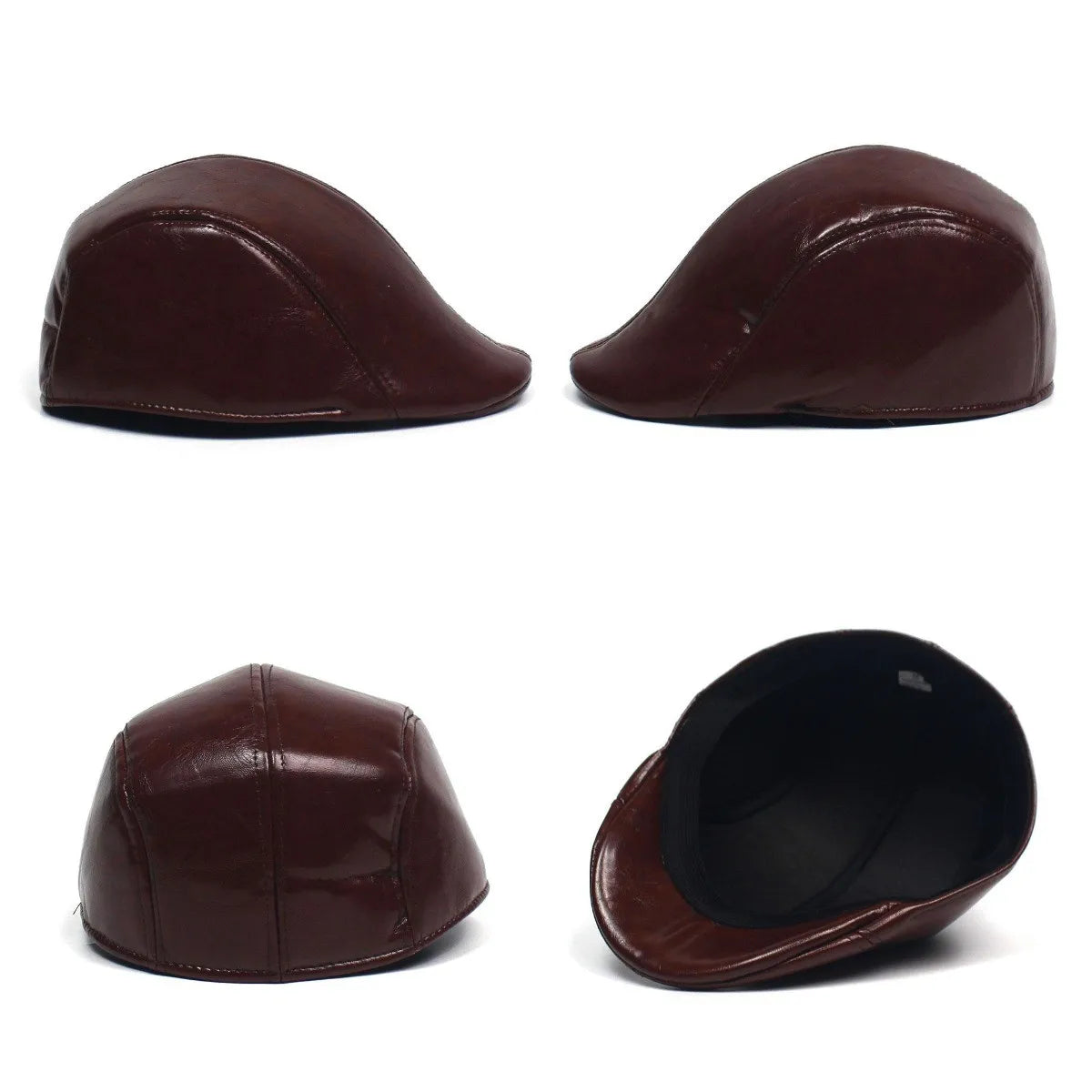 Fall Winter PU Men's Beret Hat Fashionable Casual Style Headwear for Men Bright Leather-like Warm Forward Hats Visors for Women