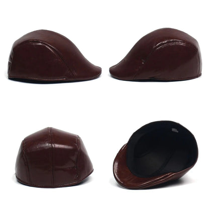 Fall Winter PU Men's Beret Hat Fashionable Casual Style Headwear for Men Bright Leather-like Warm Forward Hats Visors for Women