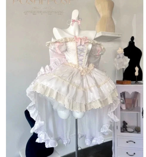 Robe bustier rose fée de style français pour femmes, collection printemps-été 2025, style Lolita, grande nœud, princesse, bouffante, courte, pour soirée et cocktail