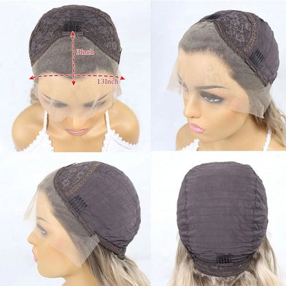 28 Inch Blonde Highlight Synthetic Lace Front Wigs Glueless Heat Resistant