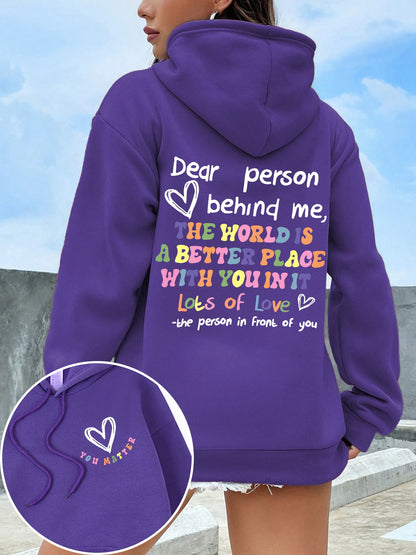 Dear Person Behind Me Hoodie Women Colored Letters Warm Fleece Woman Hoody Fur-liner Spring Autumn Hoodies Y2K Casual Tops