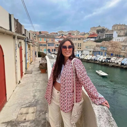 Veste en coton imprimé, style ethnique décontracté, ample, pour femme, collection automne-hiver, styles européen et américain