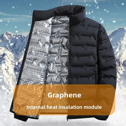 LEOSOXS-Men's outerwear made of graphene material, warm and casual, lightweight stand up collar, winter casual warm top