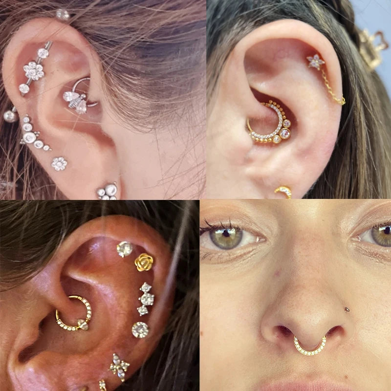 Anneaux de nez en titane G23, clicker de septum articulé, segment pour l'oreille, le tragus, le cartilage, l'hélix, le daith, le piercing labial, bijoux, boucles d'oreilles dorées