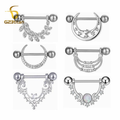 2 bagues de mamelon en zircon couleur argent hypoallergéniques 14G 16mm en titane, piercing barbell droit, bijoux de plage sexy, ornement pour femme